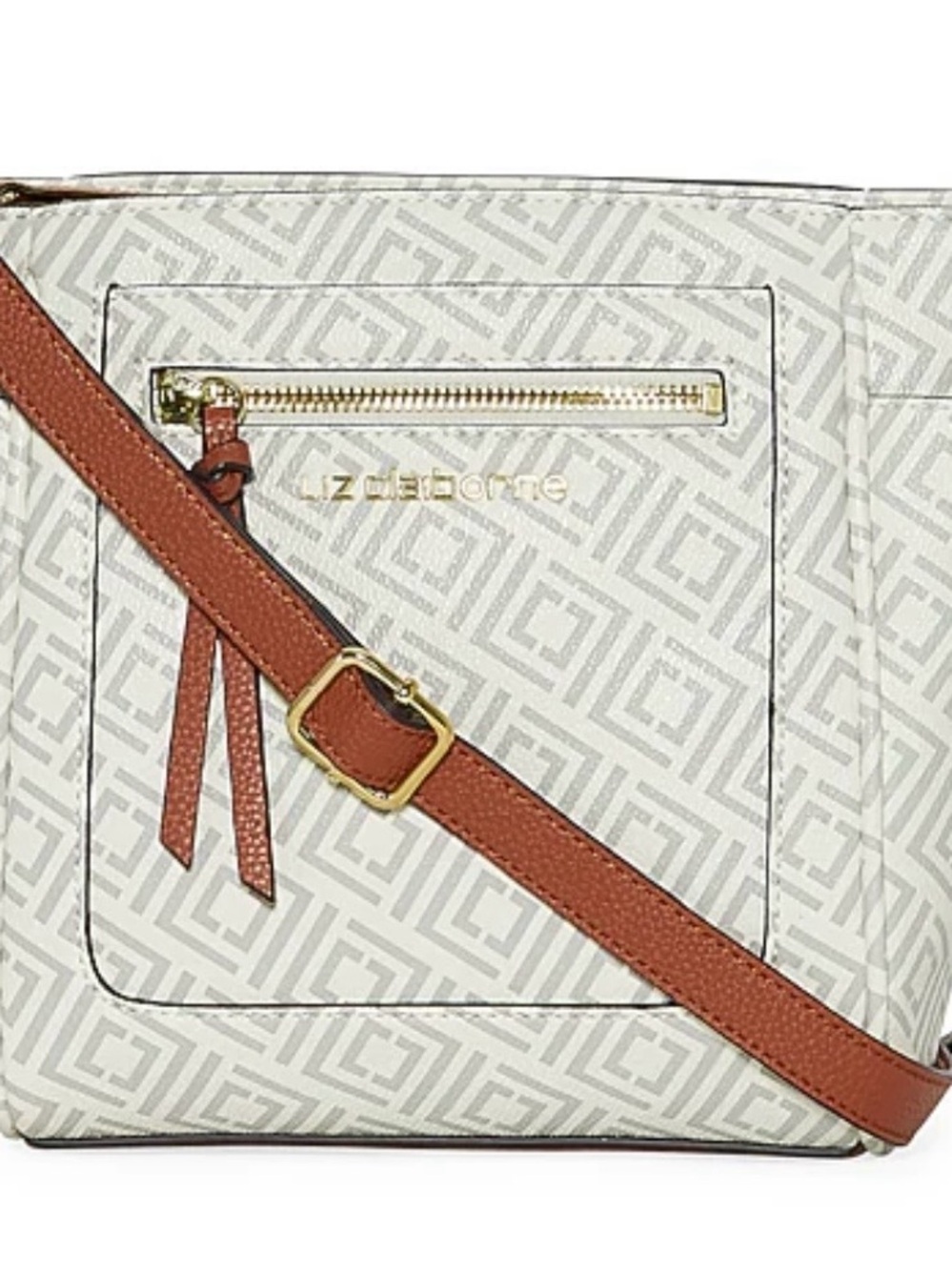 Liz Claiborne White Logo Crossbody with Brown Strap